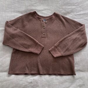 Women’s Brown Waffle Knit Henley